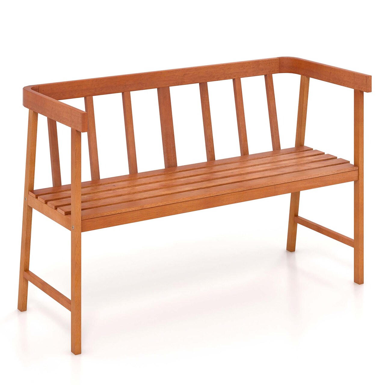 Costway Patio Eucalyptus Wood Bench 2-Person Slatted Seat Backrest 800 Lbs Natural